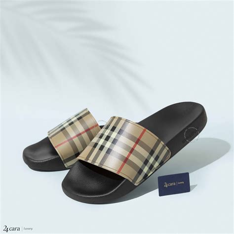 white burberry slides|Burberry vintage check slides.